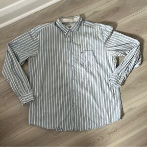 Lacoste Blue and White Striped Button-Up Shirt
